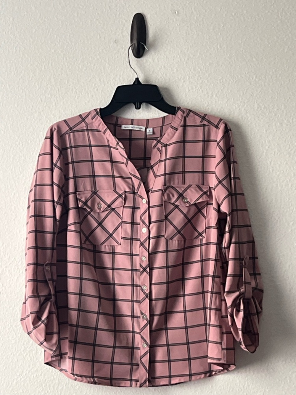 Notations Pink Plaid Button-Down Shirt, Size M
